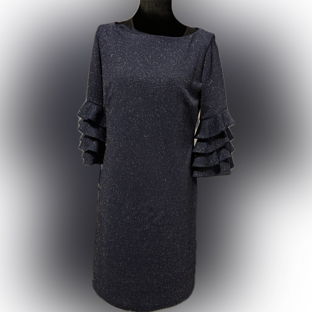 Glamour by Gabrielle Navy Sparkle Dress Size 10 Ruffle Sleeve Party